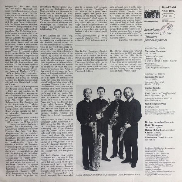 Schwann Musica Mundi VMS 1066 - Berliner Saxophon Quartett, Alex - Image 2