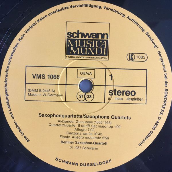 Schwann Musica Mundi VMS 1066 - Berliner Saxophon Quartett, Alex - Image 3