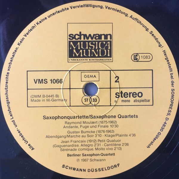 Schwann Musica Mundi VMS 1066 - Berliner Saxophon Quartett, Alex - Image 4