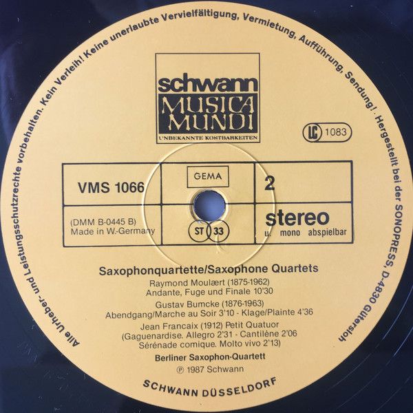 Schwann Musica Mundi VMS 1066 - Berliner Saxophon Quartett, Alex - Image 4