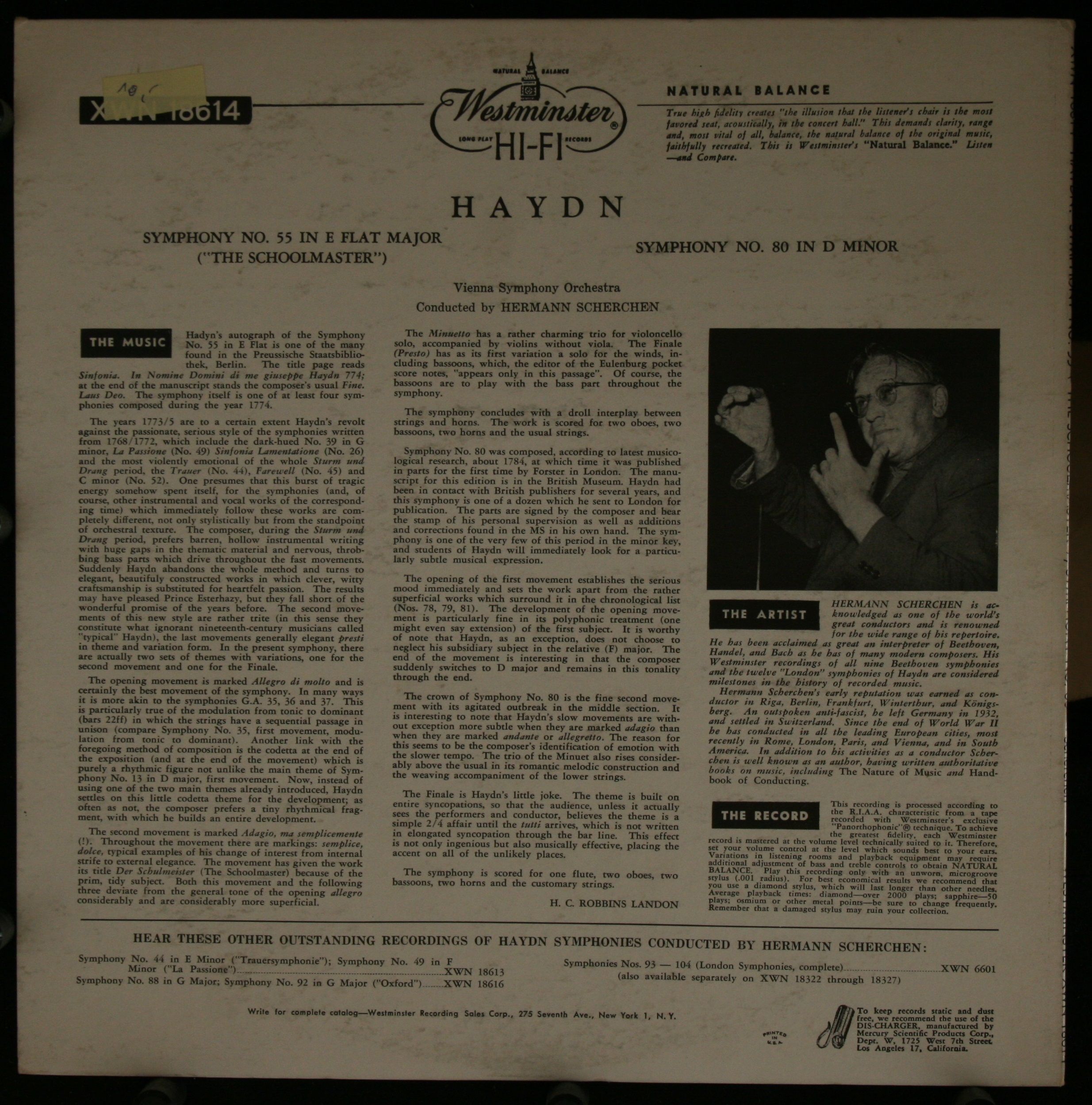 Westminster XWN 18614 - Joseph Haydn, Wiener Symphoniker, Herman - Image 2