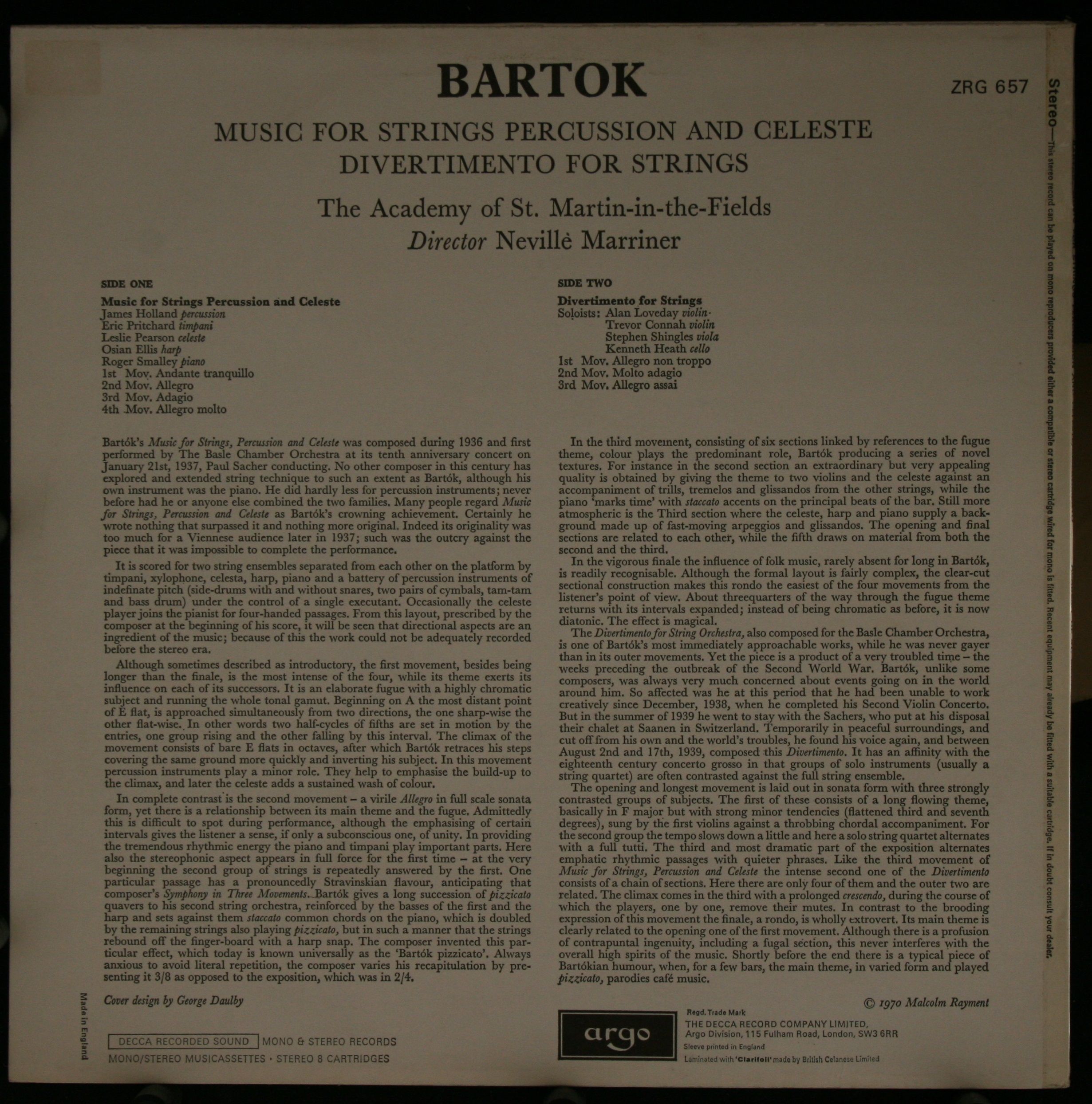 Argo ZRG 657 - Béla Bartók, The Academy Of St. Martin-in-the-Fie - Image 2