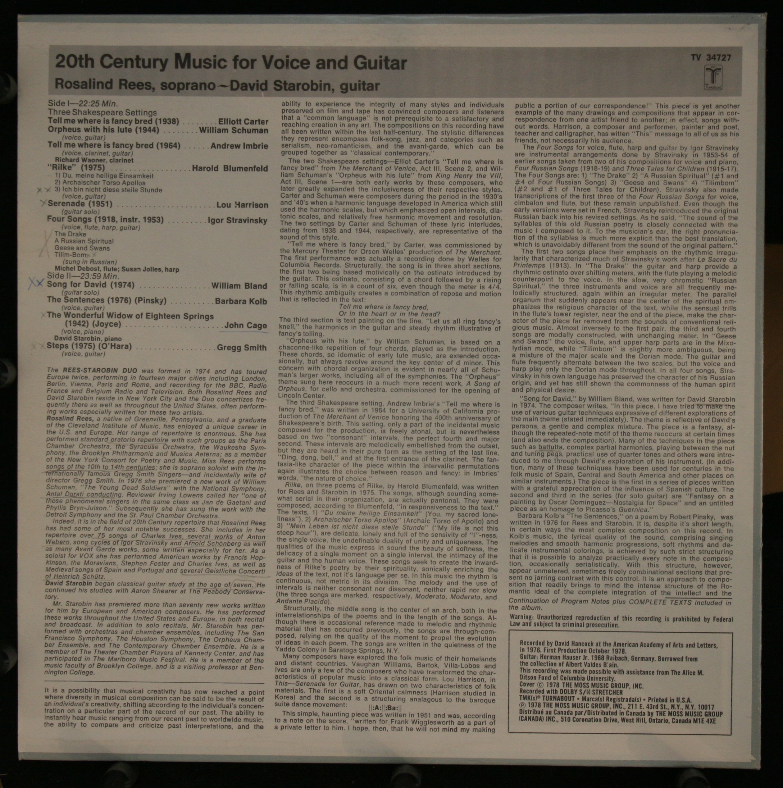 Turnabout TV 34727 - John Cage, Elliott Carter, William Schuman, - Image 2