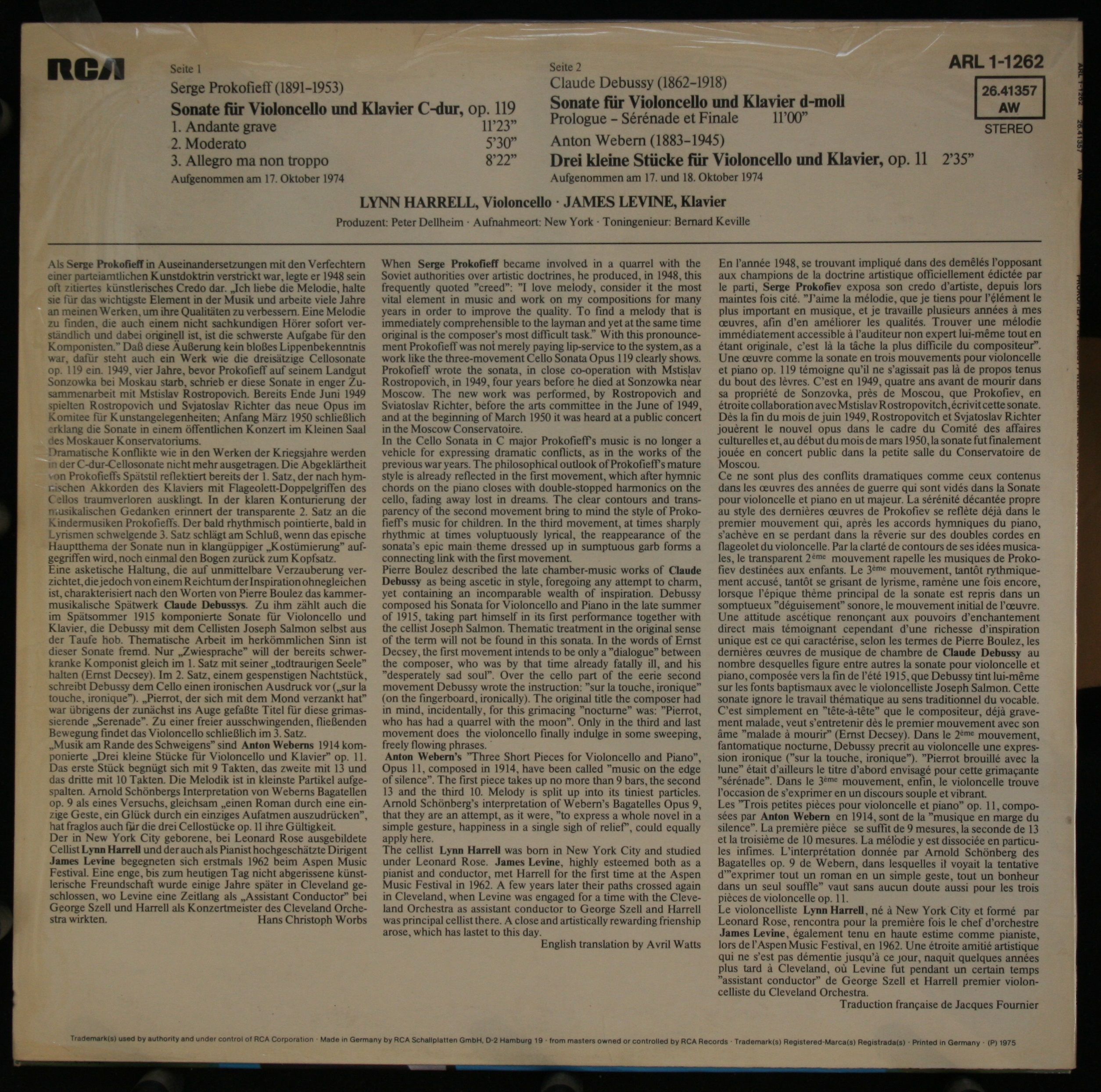 RCA Red Seal ARL1-1262 - Lynn Harrell, James Levine (2), Sergei - Image 2