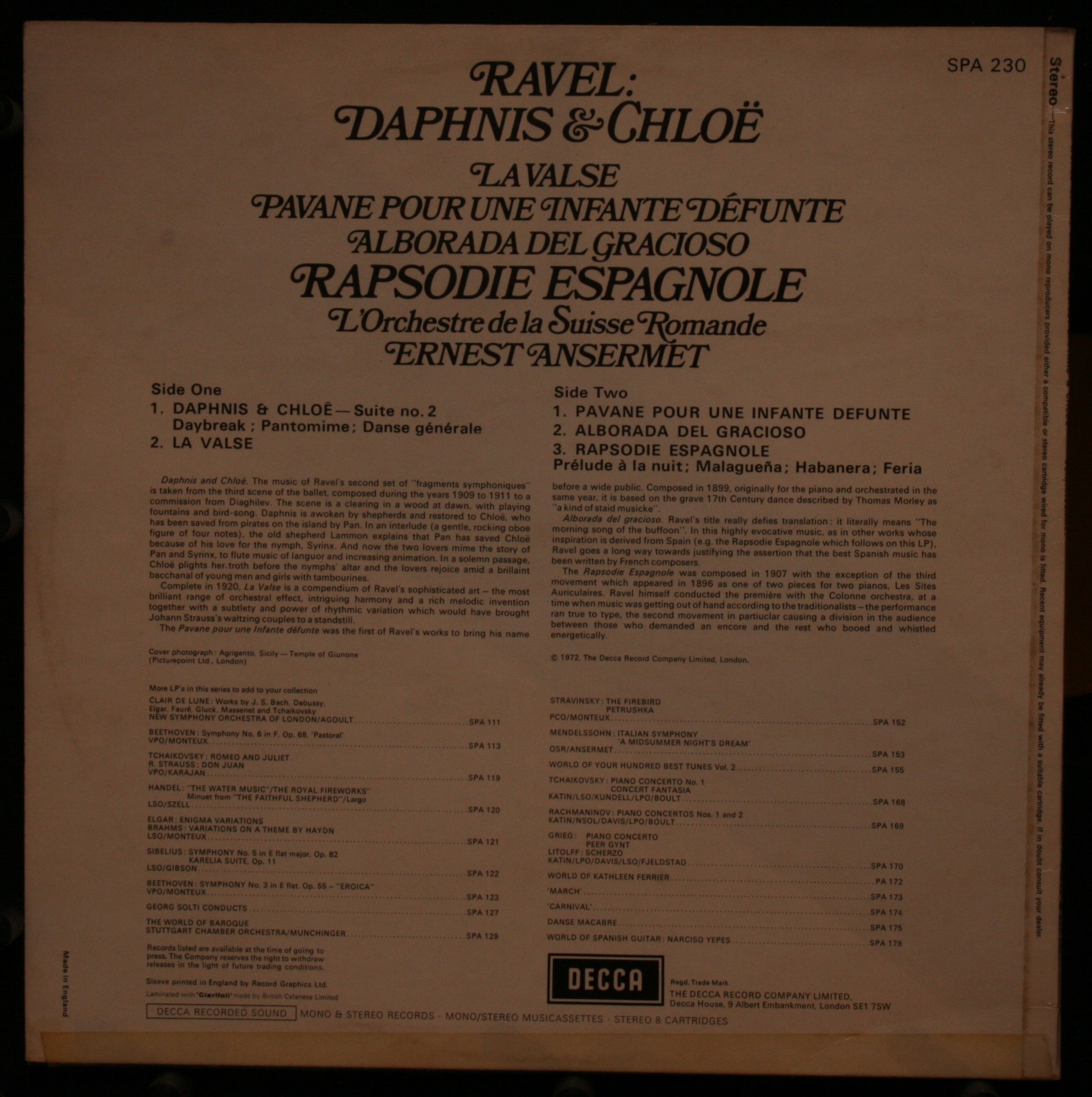 DECCA SPA 230 - Maurice Ravel, L'Orchestre De La Suisse Romande, - Image 2