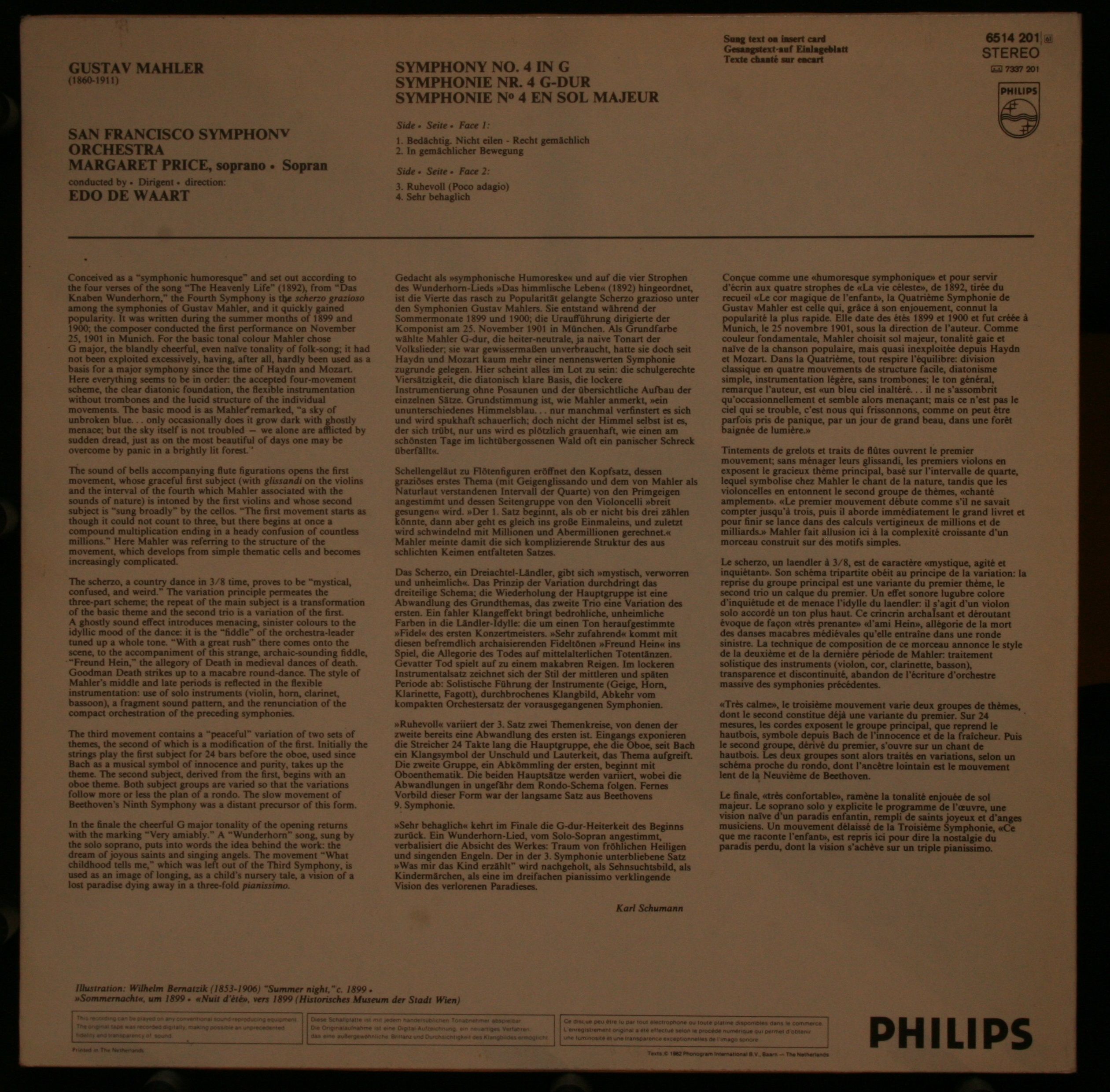 Philips 6514 201 - Gustav Mahler, Margaret Price, San Francisco - Image 2