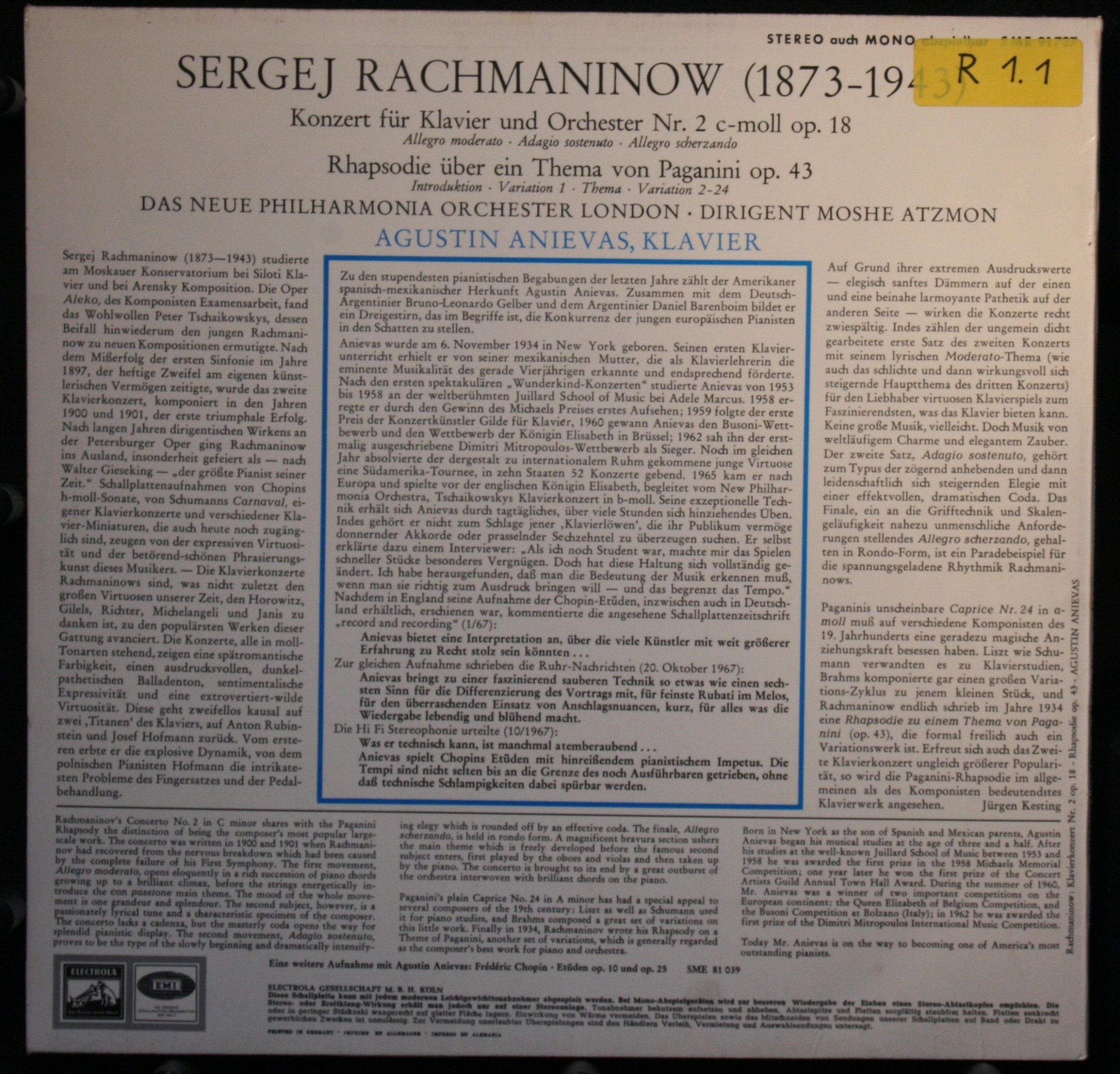 His Master's Voice 5C 063-00364 - Sergei Rachmaninoff, Agustin A - Image 2