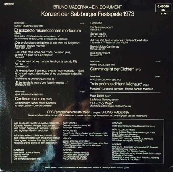 Telefunken 6.48066 EK - Bruno Maderna, Olivier Messiaen, Igor St - Image 2