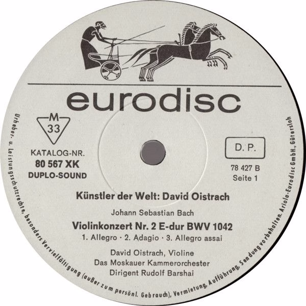 Eurodisc 80 569 XK - David Oistrach, Johann Sebastian Bach, Wolf - Image 2