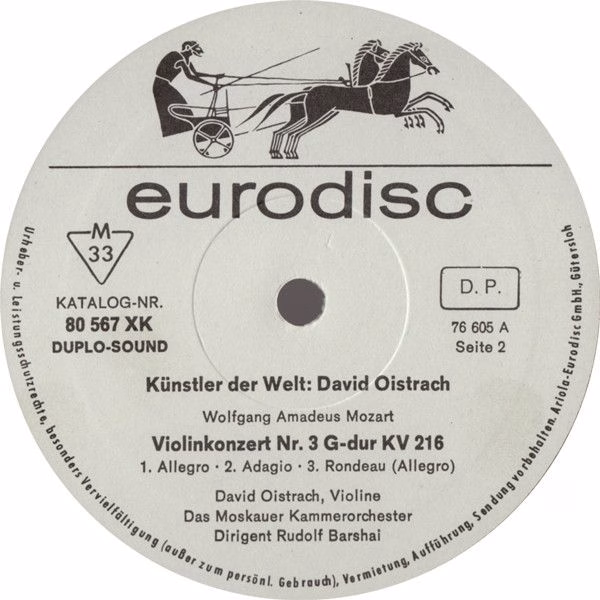 Eurodisc 80 569 XK - David Oistrach, Johann Sebastian Bach, Wolf - Image 3