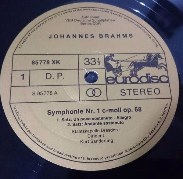Eurodisc 85 782 XHK - Johannes Brahms, Staatskapelle Dresden, Ku - Image 3