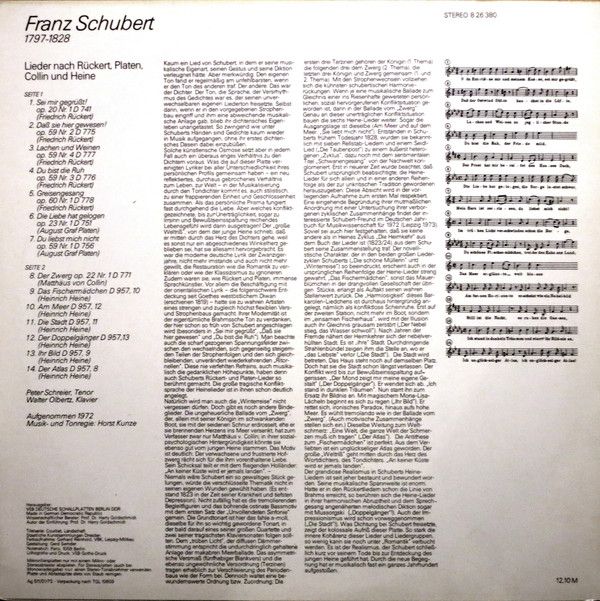 Eterna 8 26 380 - Franz Schubert, Peter Schreier, Walter Olbertz - Image 2
