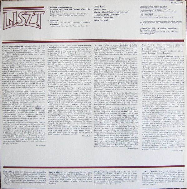 Hungaroton SLPX 11792 - Franz Liszt, Gyula Kiss, Hungarian State - Image 2