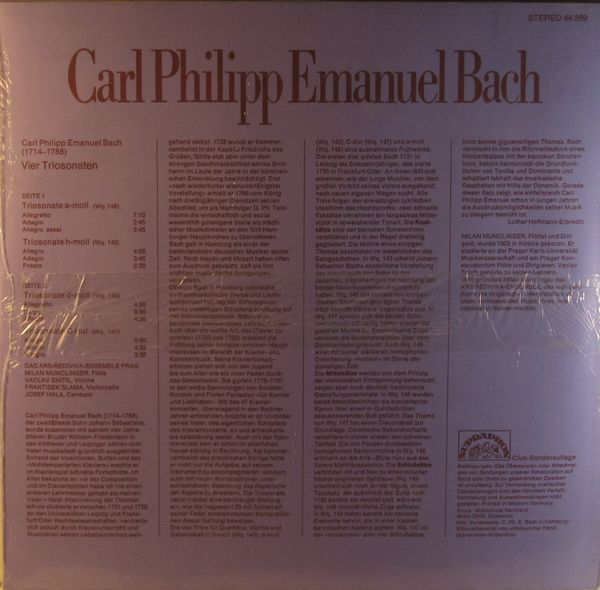 Supraphon 64 289 - Carl Philipp Emanuel Bach, Ars Rediviva Ensem - Image 2