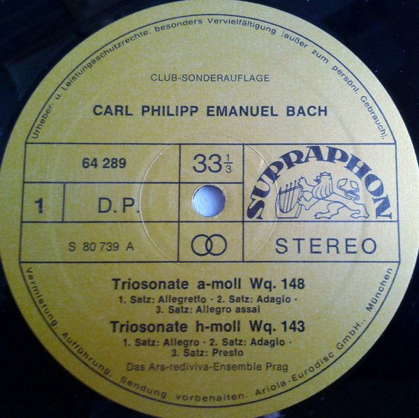 Supraphon 64 289 - Carl Philipp Emanuel Bach, Ars Rediviva Ensem - Image 4