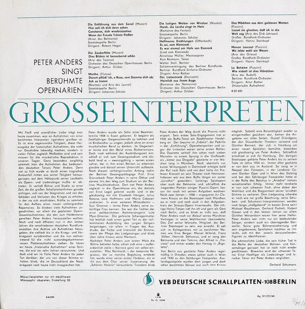 Eterna 8 20 445 - Peter Anders (2) - Berühmte Opernarien - Image 2