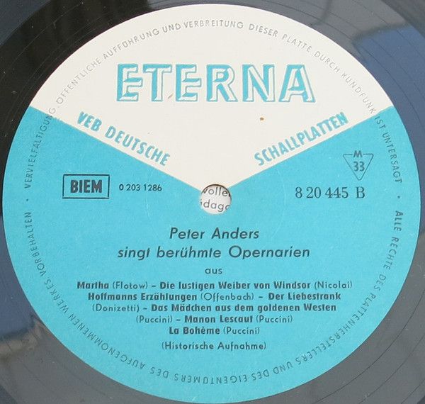Eterna 8 20 445 - Peter Anders (2) - Berühmte Opernarien - Image 3