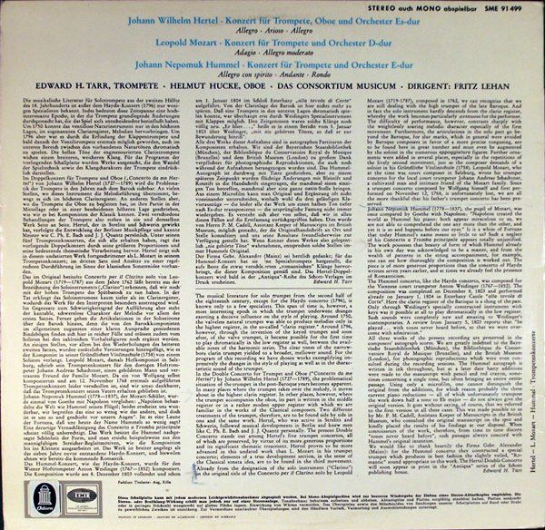 Odeon SME 91 499 - Johann Wilhelm Hertel, Leopold Mozart, Johann - Image 2