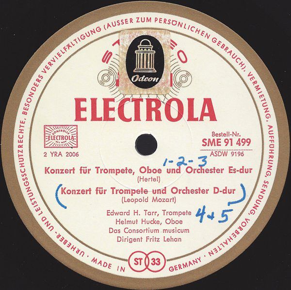 Odeon SME 91 499 - Johann Wilhelm Hertel, Leopold Mozart, Johann - Image 3