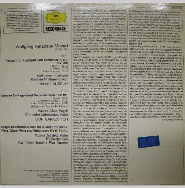 Deutsche Grammophon 2535 188 - Wolfgang Amadeus Mozart, Karl Lei - Image 2