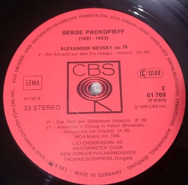 CBS 61769 - Sergei Prokofiev, Thomas Schippers, Lili Chookasian, - Image 4