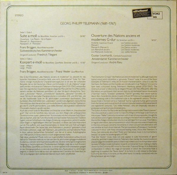 Telefunken 6.41342 AG - Georg Philipp Telemann, Frans Brüggen, G - Image 2