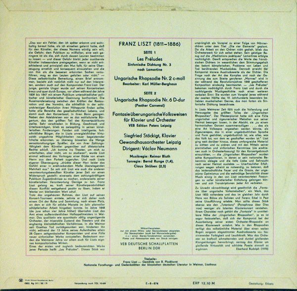 Eterna 8 26 022 - Franz Liszt, Siegfried Stöckigt, Gewandhausorc - Image 2