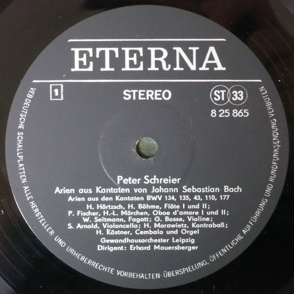 Eterna 8 25 865 - Peter Schreier, Johann Sebastian Bach - Arien - Image 3