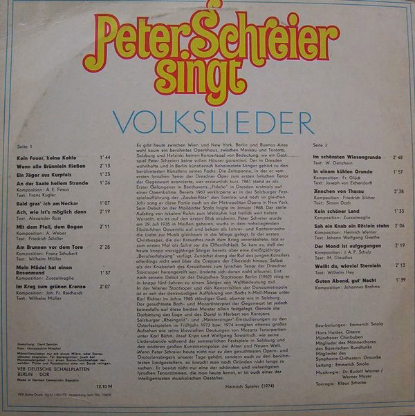 Eterna 8 26 549 - Peter Schreier - Peter Schreier Singt Volkslie - Image 2