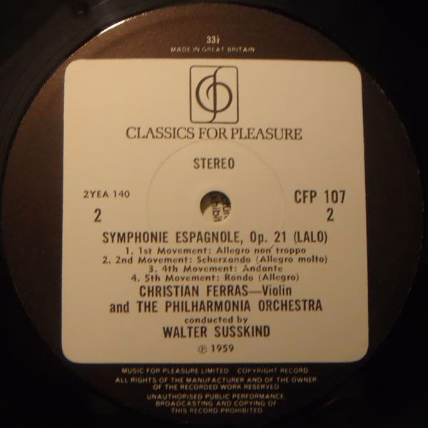 Classics For Pleasure CFP 107 - Christian Ferras, Philharmonia O - Image 4