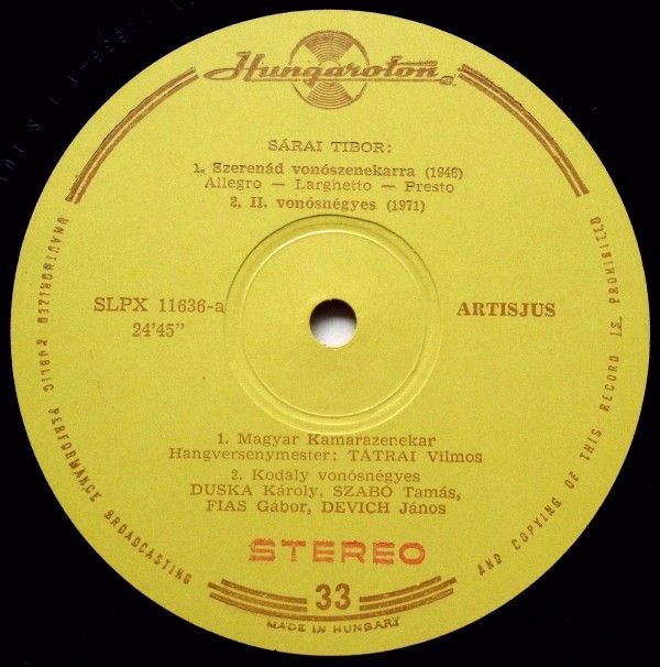 Hungaroton SLPX 11636 - Tibor Sárai - Serenade For Strings / Str - Image 3