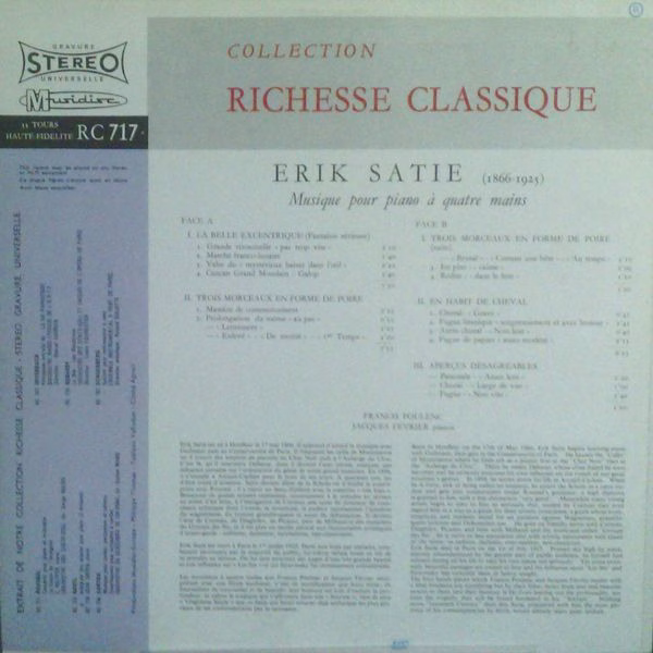 Musidisc 30 RC 717 - Erik Satie, Francis Poulenc, Jacques Févrie - Image 2