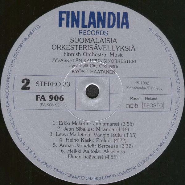 Finlandia Records FA 906 - Jean Sibelius, Armas Järnefelt, Leevi - Image 4