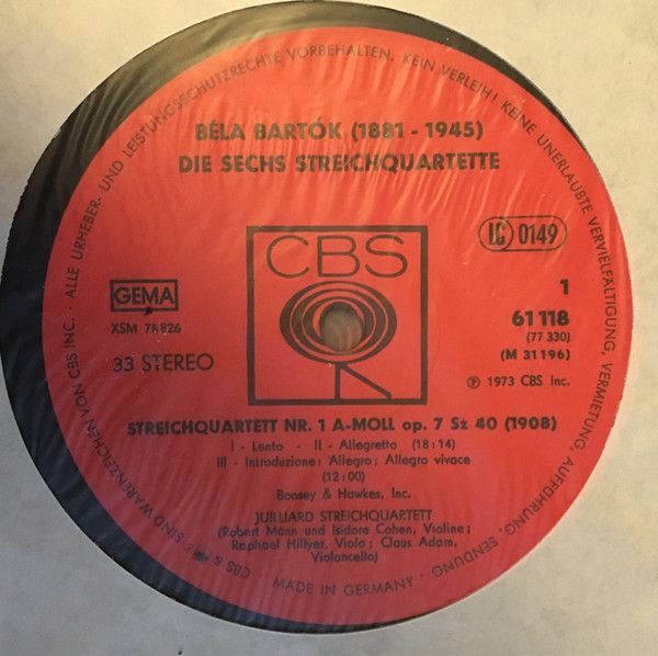 CBS 77330 - Béla Bartók, Juilliard String Quartet - Die Sechs St - Image 3