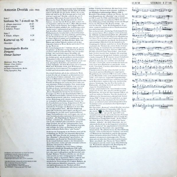 Eterna 8 27 541 - Antonín Dvořák, Staatskapelle Berlin, Otmar Su - Image 2