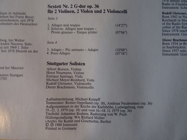Intercord INT 180.834 - Johannes Brahms, Stuttgarter Solisten - - Image 5