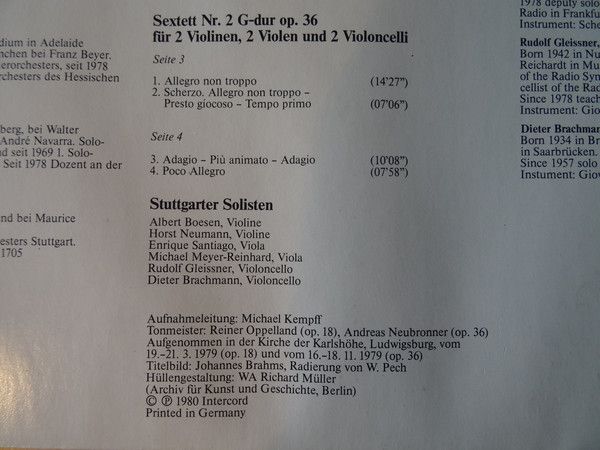 Intercord INT 180.834 - Johannes Brahms, Stuttgarter Solisten - - Image 5