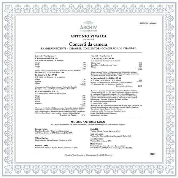 Archiv Produktion 2533 463 - Antonio Vivaldi, Musica Antiqua Köl - Image 2