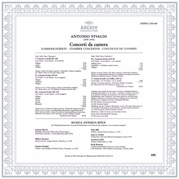 Archiv Produktion 2533 463 - Antonio Vivaldi, Musica Antiqua Köl - Image 2