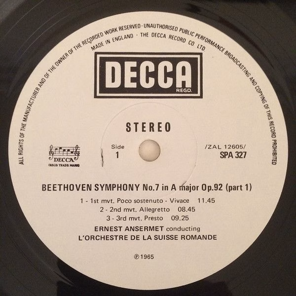 DECCA SPA 327 - Ludwig van Beethoven - Symphony No.7 / Leonore N - Image 3