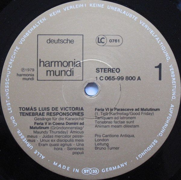 Deutsche Harmonia Mundi 1C 065-99 800 - Tomás Luis De Victoria, - Image 3