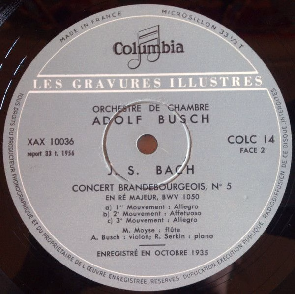 Columbia COLC 14 - Johann Sebastian Bach, Busch Chamber Players, - Image 5
