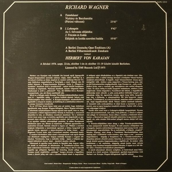 Hungaroton SLPX 12112 - Richard Wagner, Herbert von Karajan, Ber - Image 2