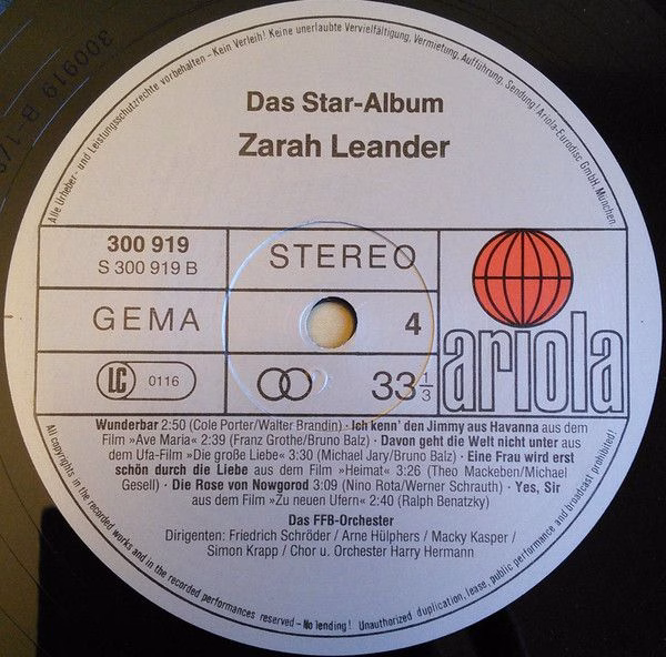 Ariola 300 920-370 - Zarah Leander - Das Star Album - Image 8