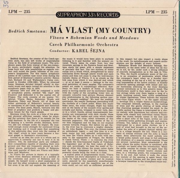 Supraphon LPM 235 - Bedřich Smetana, The Czech Philharmonic Orch - Image 2