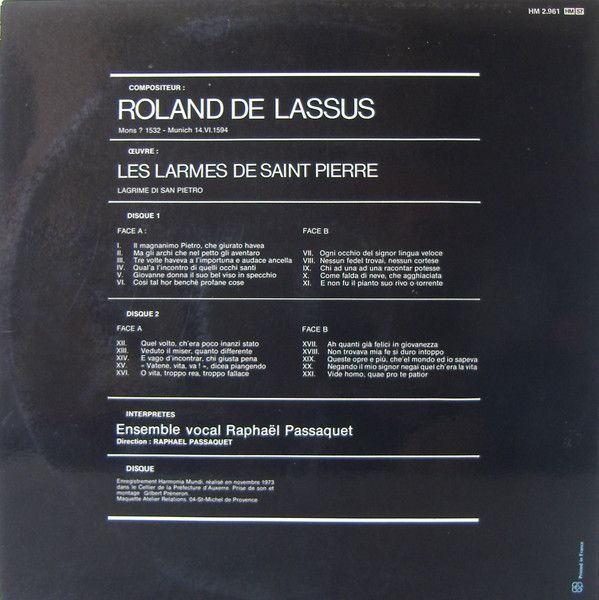 Harmonia Mundi HM 2.961 - Roland De Lassus, Ensemble Vocal Rapha - Image 4
