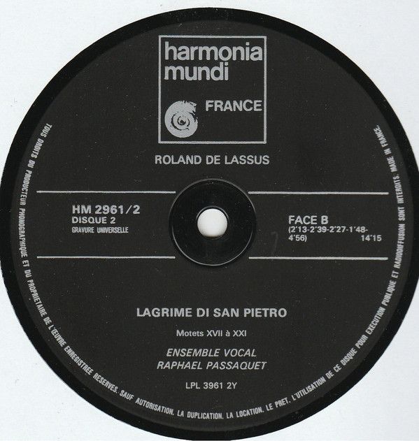Harmonia Mundi HM 2.961 - Roland De Lassus, Ensemble Vocal Rapha - Image 6