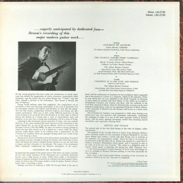 RCA Red Seal LSC 2730 - Julian Bream - Concierto De Aranjuez For - Image 2