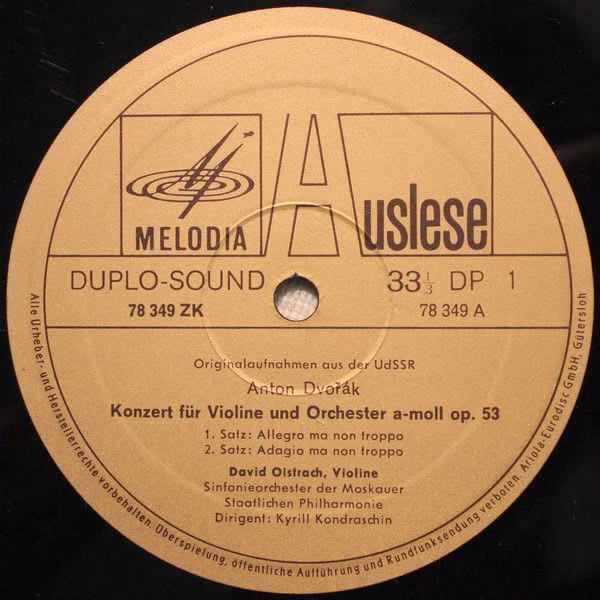 Eurodisc 78 349 ZK - David Oistrach, Antonín Dvořák - Violinkonz - Image 3