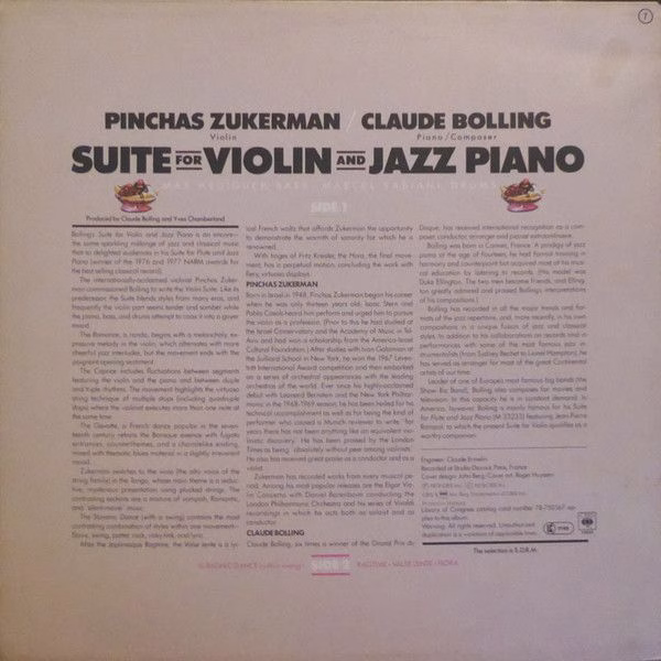 CBS 73 833 - Claude Bolling, Pinchas Zukerman - Suite For Violin - Image 2